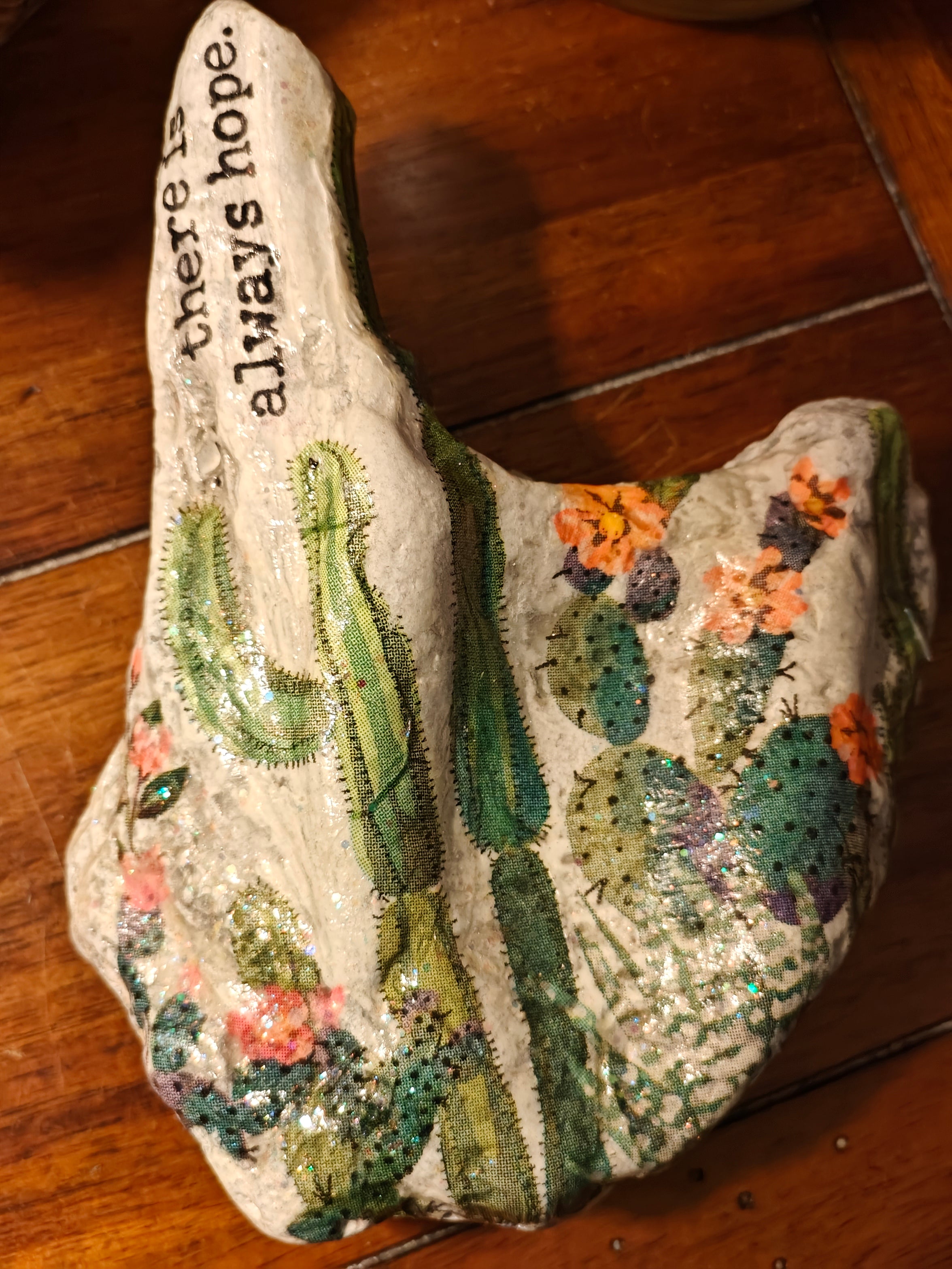 "There Is Always Hope" Cactus Shell – Hand-Decorated Floral Succulent Decor – Natural Scallop Keepsake