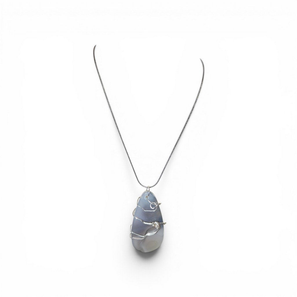 "Steady Heart" Hand-Wrapped Gray Swirl Natural Stone – Stainless Steel Faith Necklace