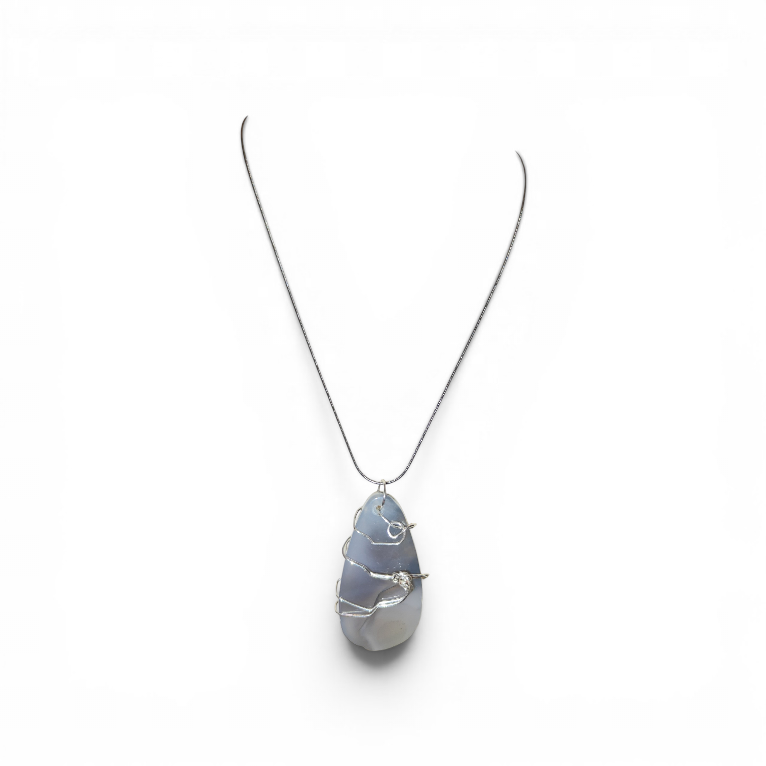 "Steady Heart" Hand-Wrapped Gray Swirl Natural Stone – Stainless Steel Faith Necklace