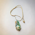 Handcrafted Gold Wire-Wrapped Cross Stone Necklace – Natural Green & Beige Jasper