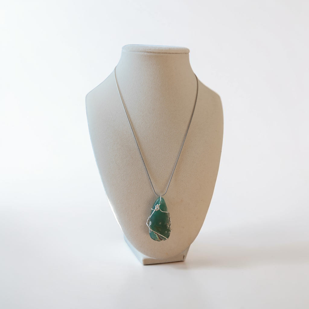"Rooted in Grace" Silver Wire-Wrapped Green & Earth-Tone Stone Necklace