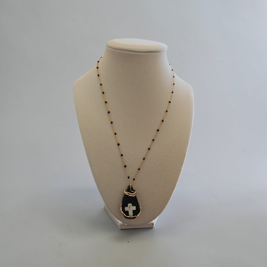 "Light of the Valley" Black & Tan Cross Necklace
