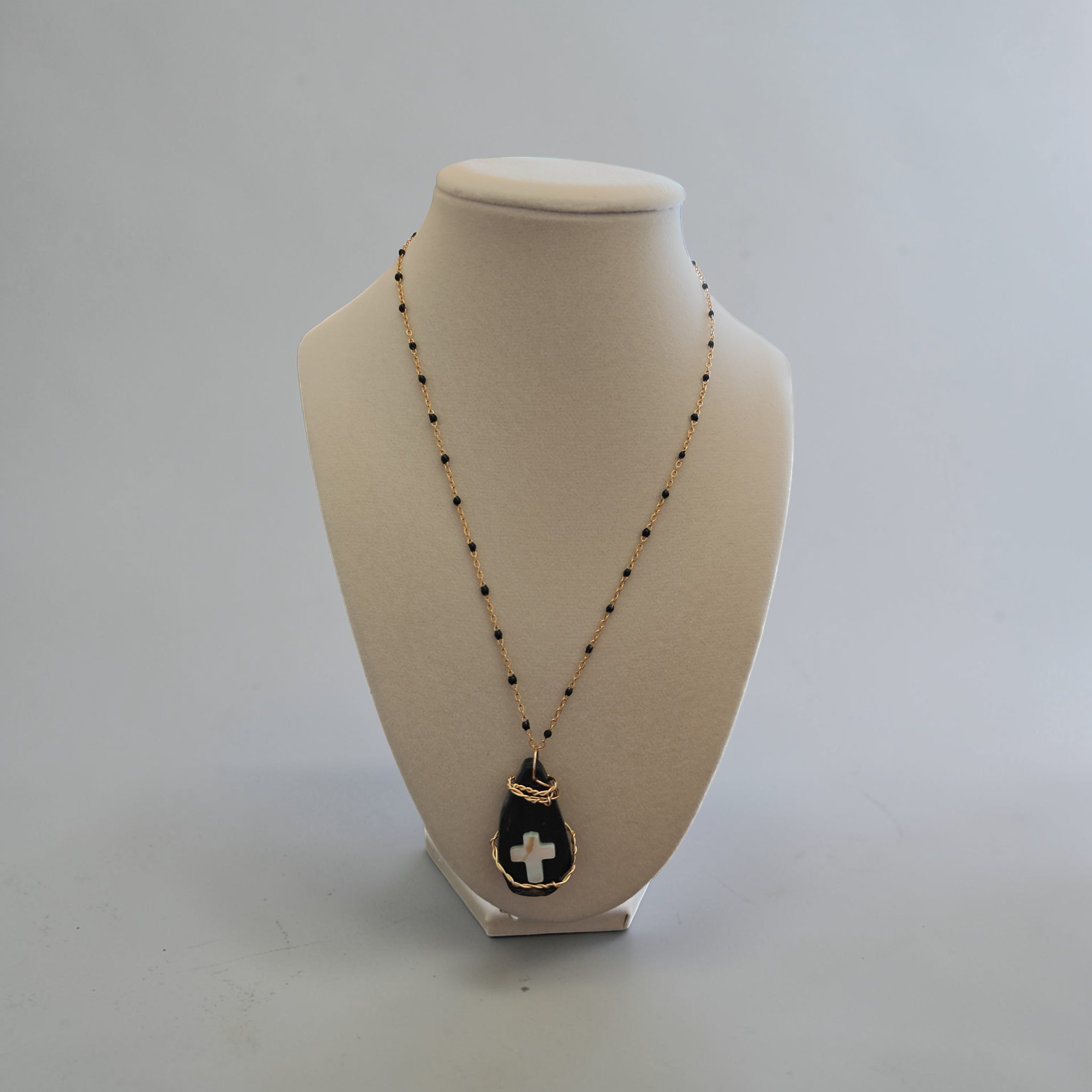 "Light of the Valley" Black & Tan Cross Necklace