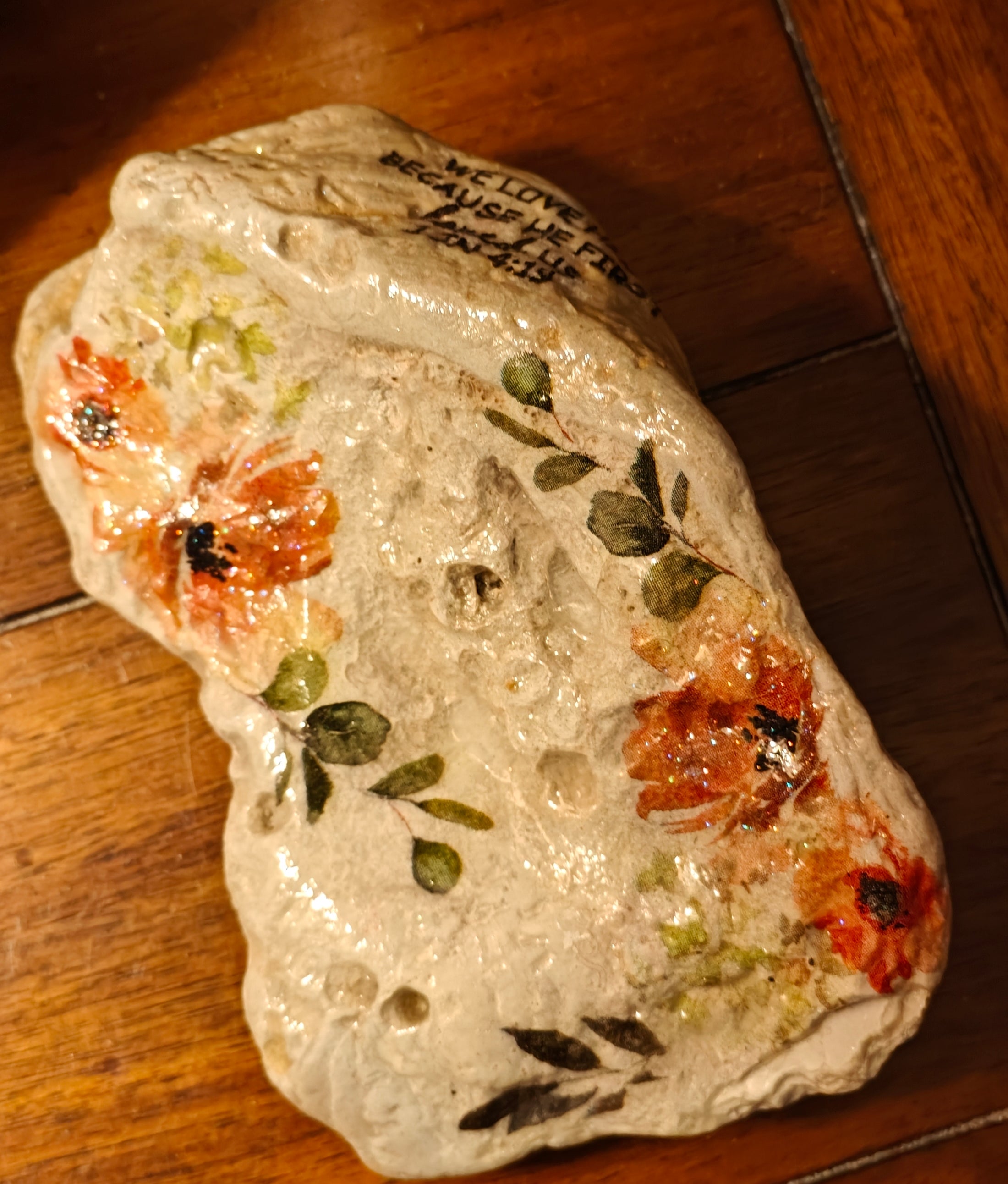 Faith in Bloom | Hand-Decorated Peach Floral Scallop Shell