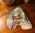 Cast Your Cares" Winter Cabin Shell – Psalm 55:22 Hand-Decorated Snow Scene