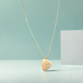"Misty Morning Grace" Gold Cross & Gray-Earth Shell Necklace