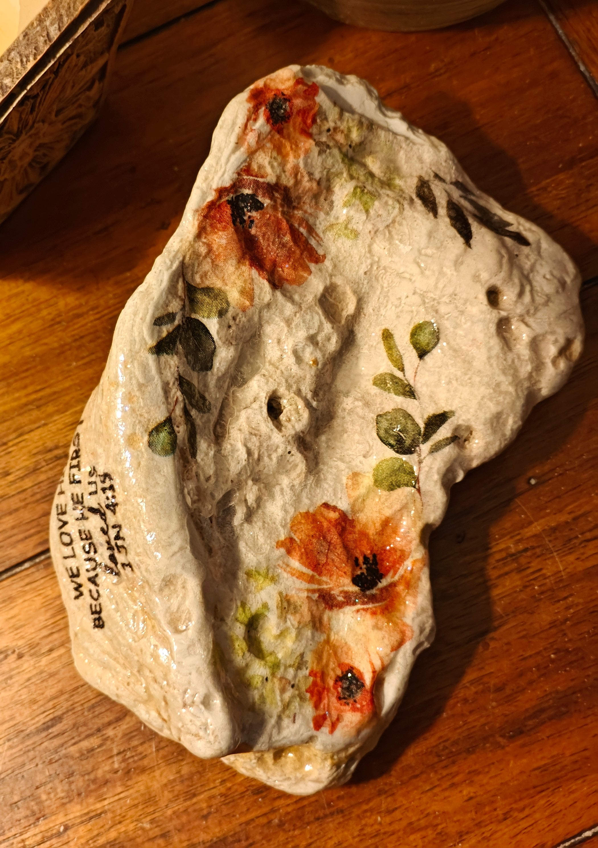 Faith in Bloom | Hand-Decorated Peach Floral Scallop Shell