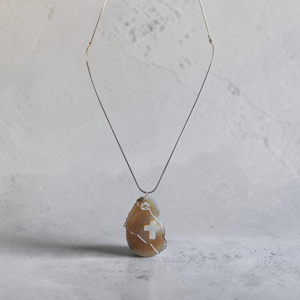 "Firm Foundation" Wire-Wrapped Natural Stone Necklace – 18" Stainless Steel