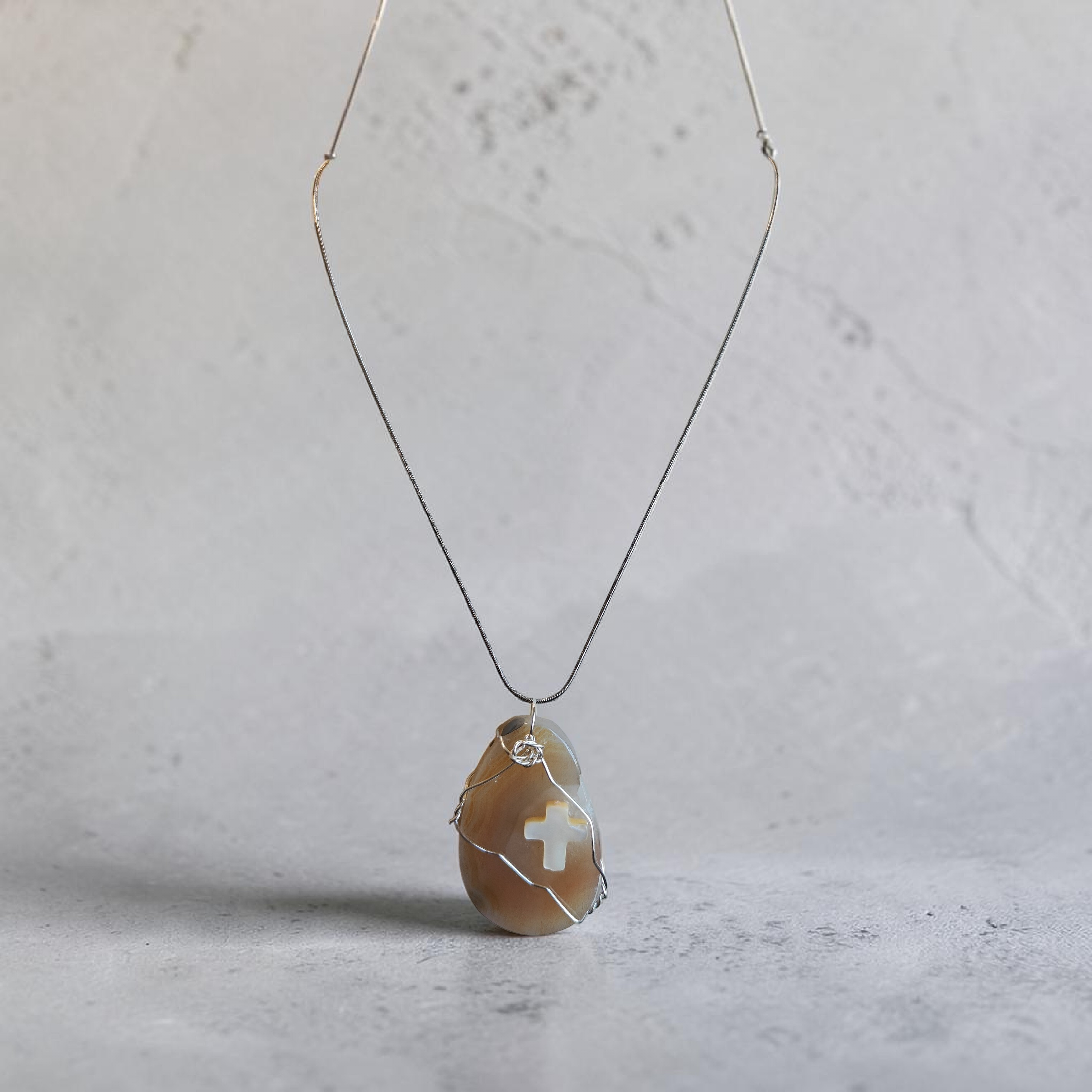 "Firm Foundation" Wire-Wrapped Natural Stone Necklace – 18" Stainless Steel