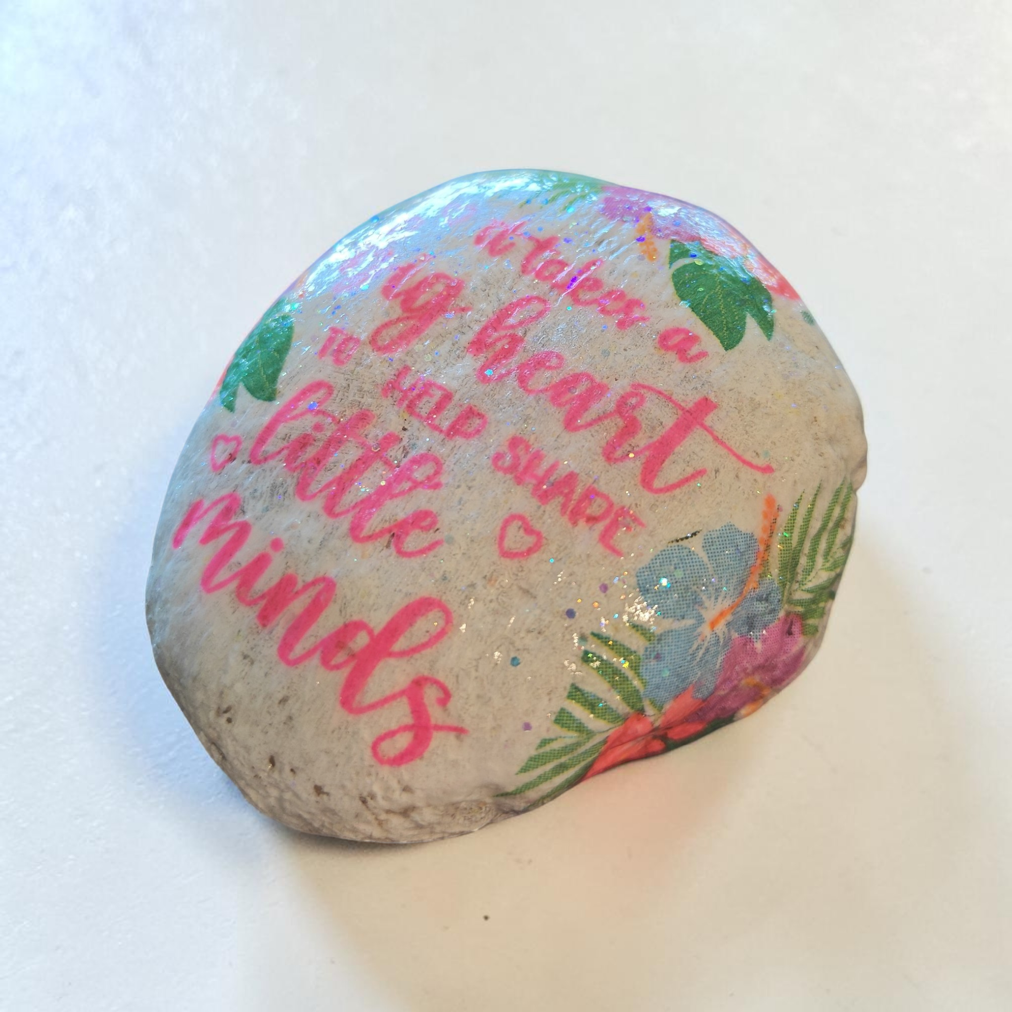 "Shape Little Minds" Tropical Floral Stone – Hand-Decorated Teacher & Mentor Appreciation Gift