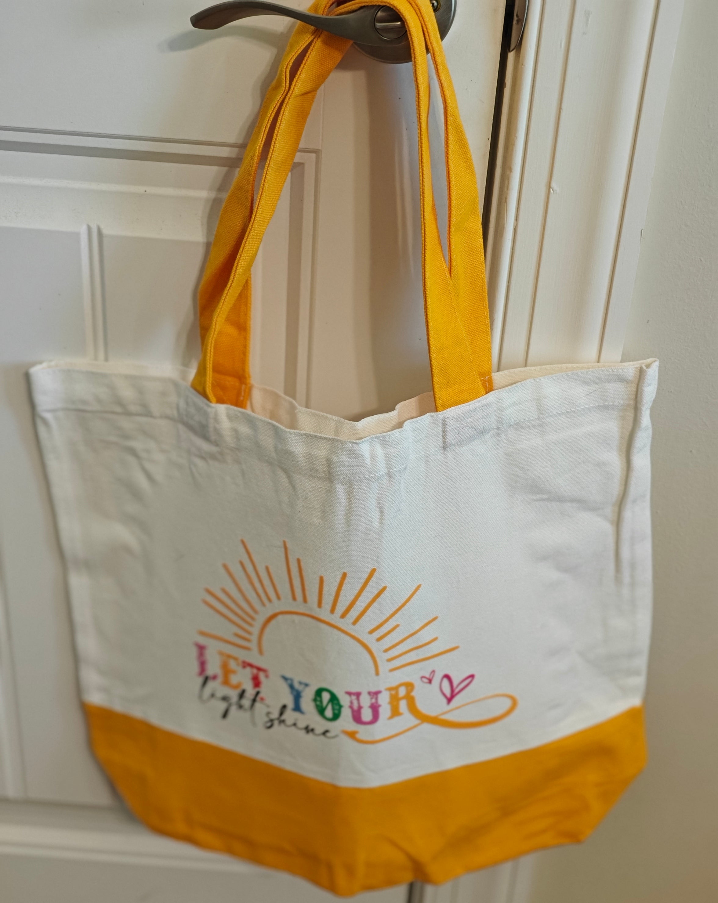 Let Your Light Shine" Oversized Canvas Tote – Sun-Kissed Yellow & Off-White