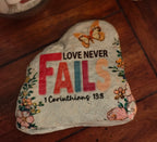 "Love Never Fails" Handcrafted Floral and Butterfly Garden River Stone