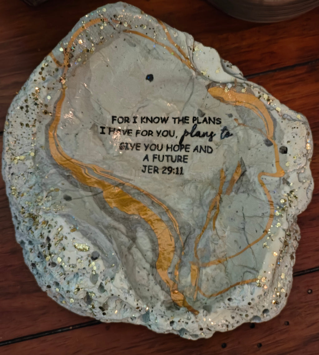 "For I know the plans I have for you, Faith meets artistry Shell