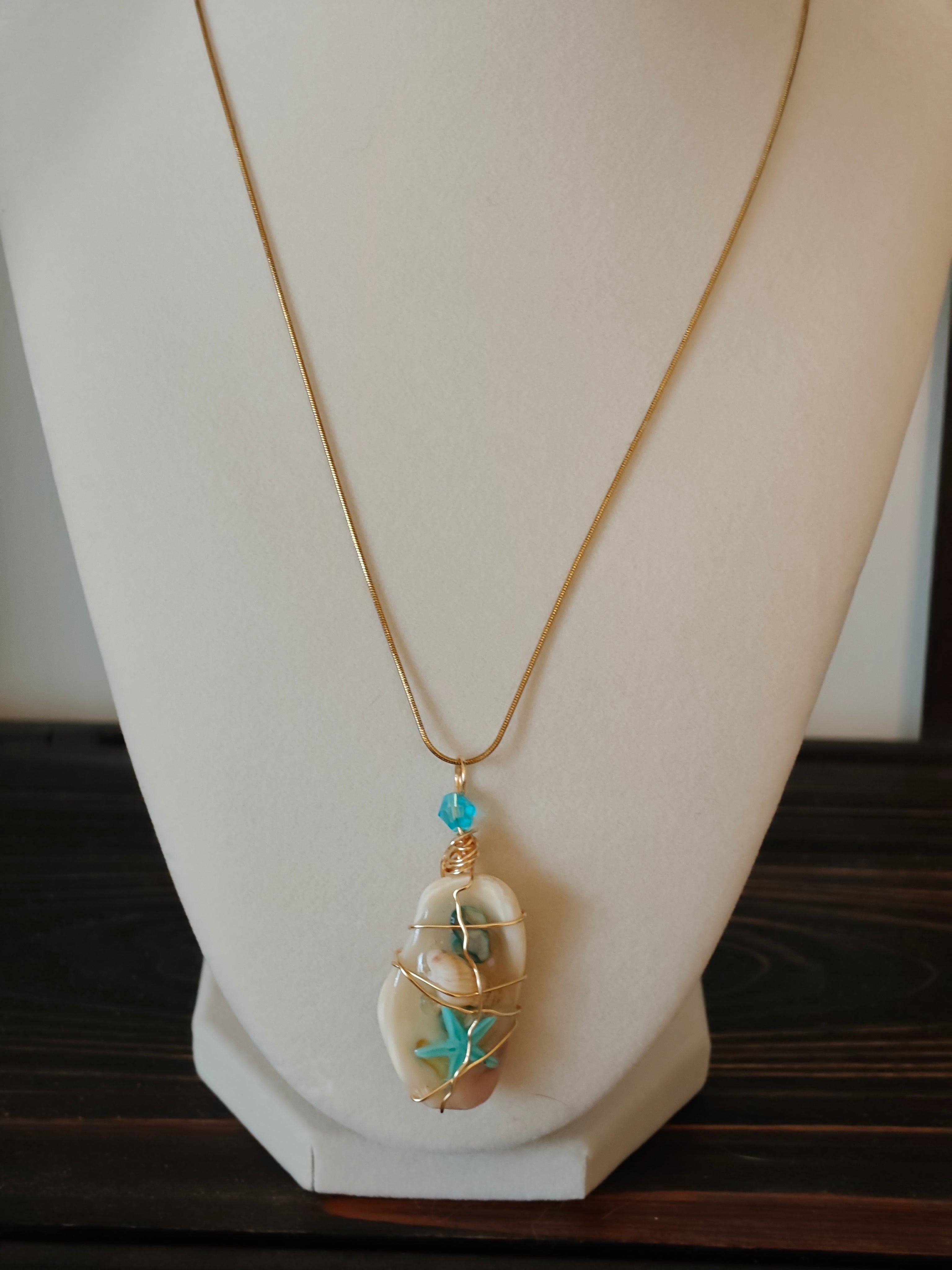 Treasures of the Sea: Hand-Wrapped Shell & Starfish Necklace