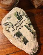 "We Love Because He Loved Us" Hand-Decorated Shell – Green Leafy Cross – 1 John 4:19 Scripture Art