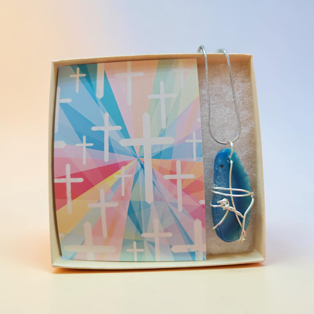 "Peace Like a River" Hand-Wrapped Turquoise & Teal Stone – Stainless Steel Faith Necklace