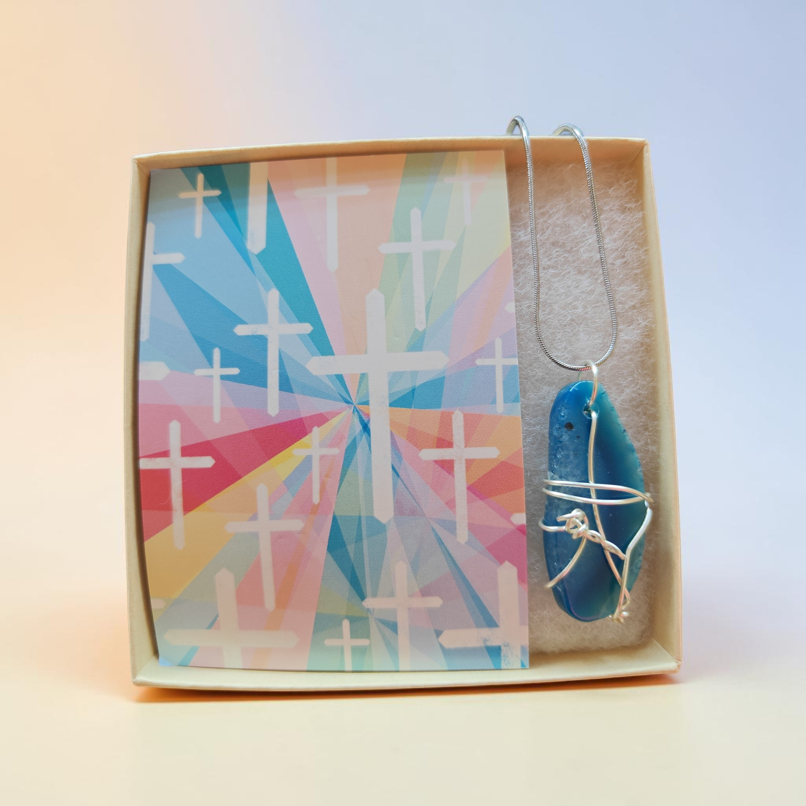 "Peace Like a River" Hand-Wrapped Turquoise & Teal Stone – Stainless Steel Faith Necklace