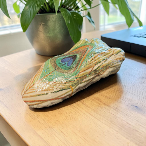 "All Things Through Christ" Peacock Shell | Natural Faith Decor