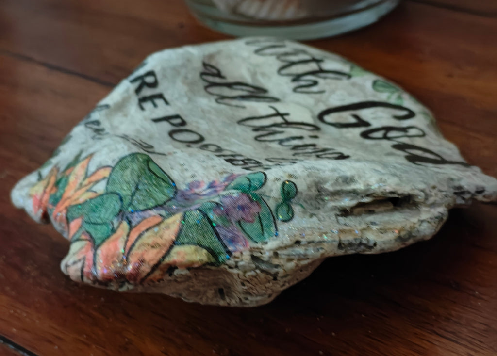 Hand-Decorated Floral Scripture Shell – "With God Nothing is Impossible"