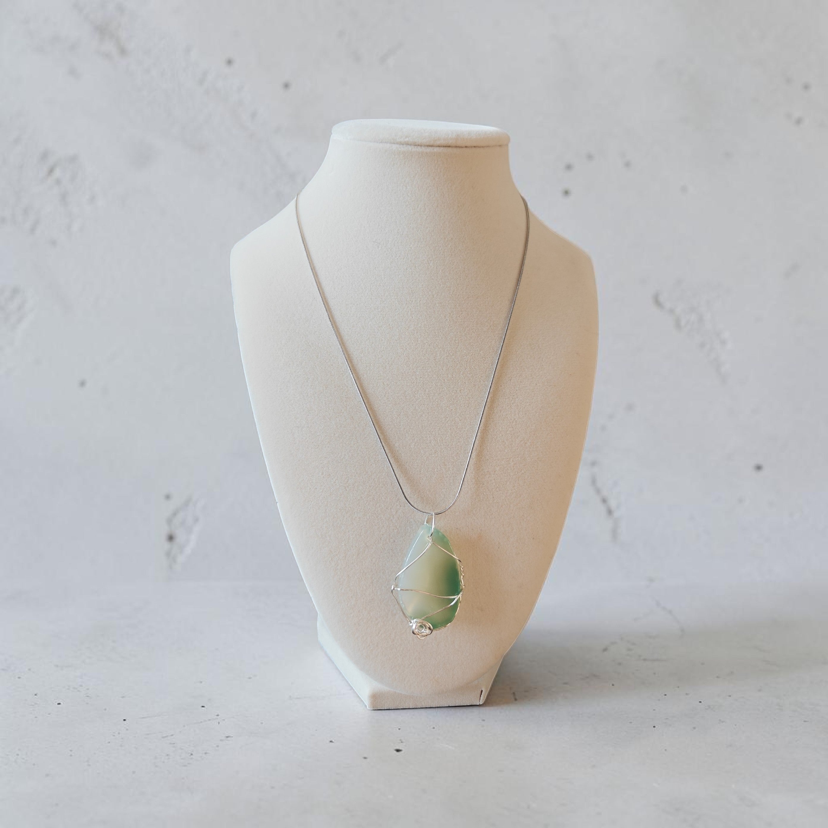 "Still Waters" Marbled Seafoam & White Wire-Wrapped Necklace