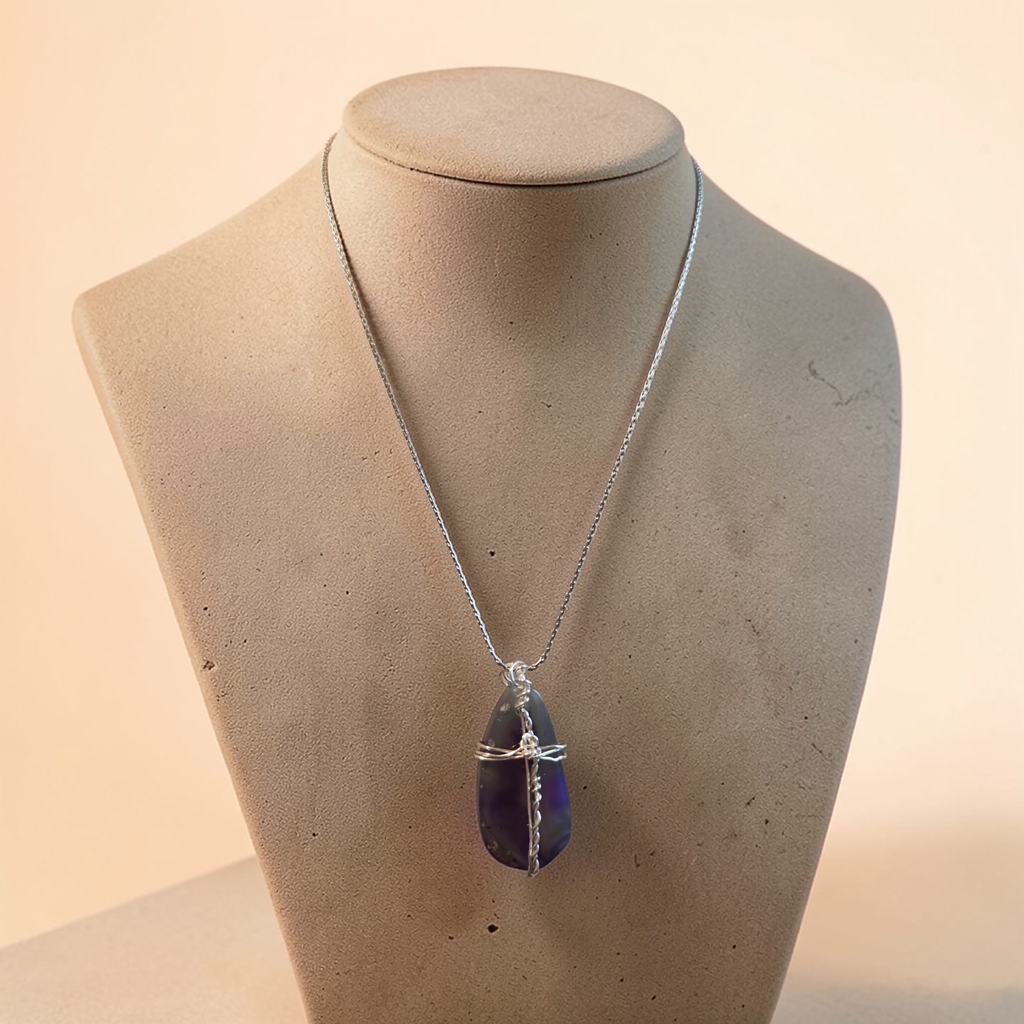"Beauty from Ashes" Silver Wire-Wrapped Purple & Gray Stone Cross