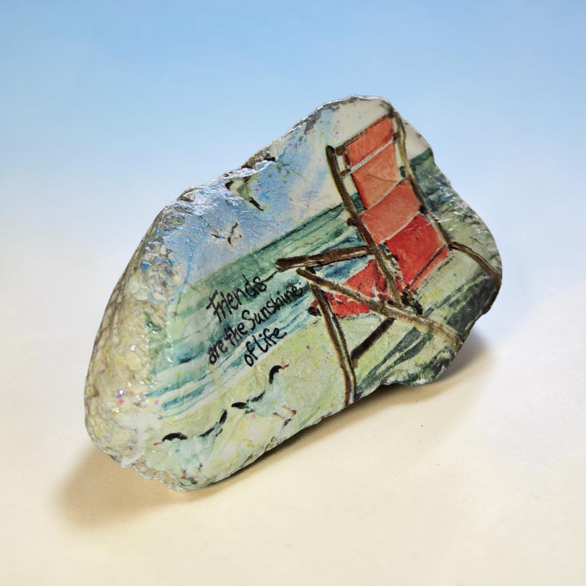 "Friends Are The Sunshine of Life" Beach Chair & Seagulls Natural Shell