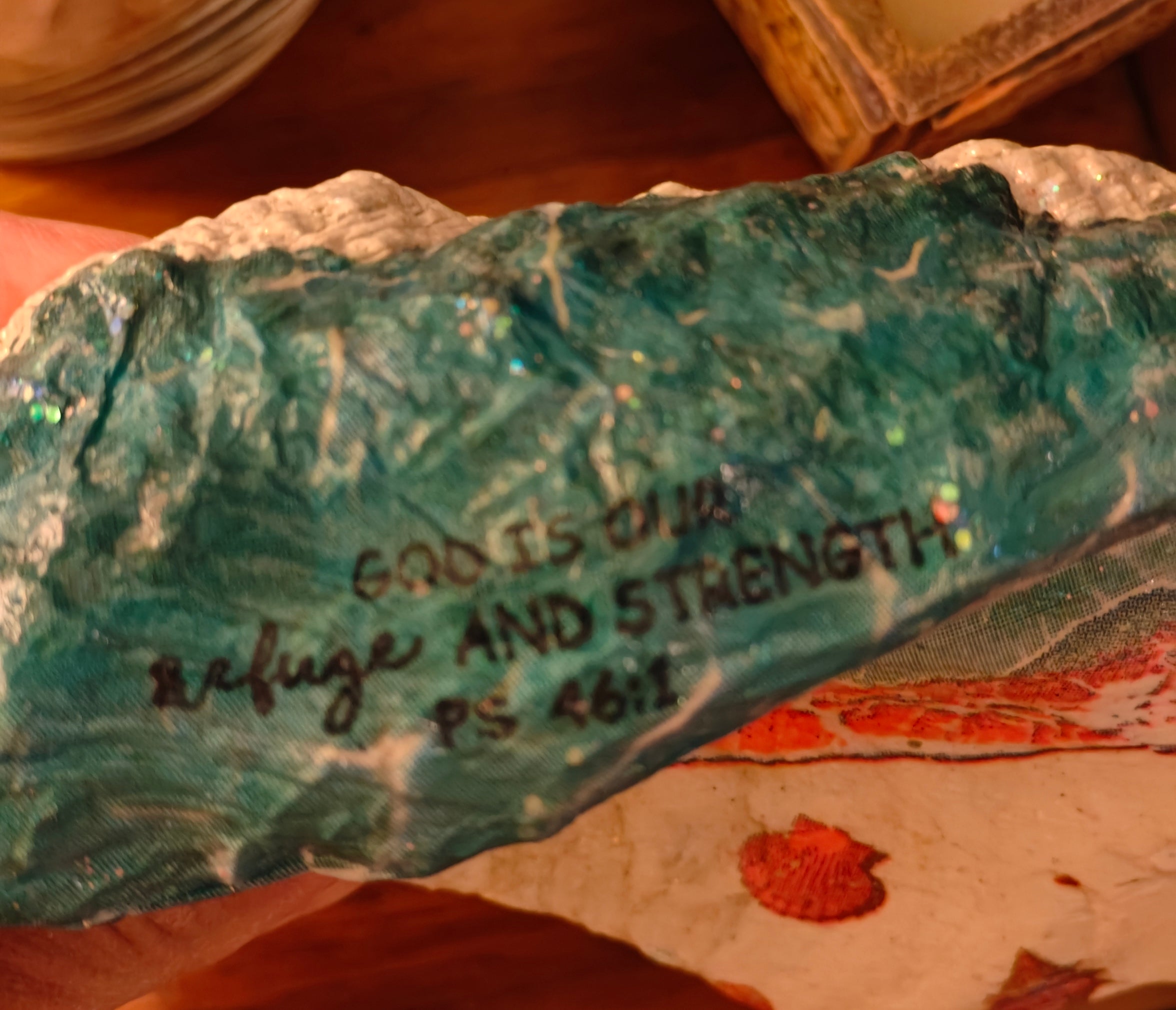 God is My Refuge" Ocean Wave Shell – Hand-Decorated Nautical Faith Decor