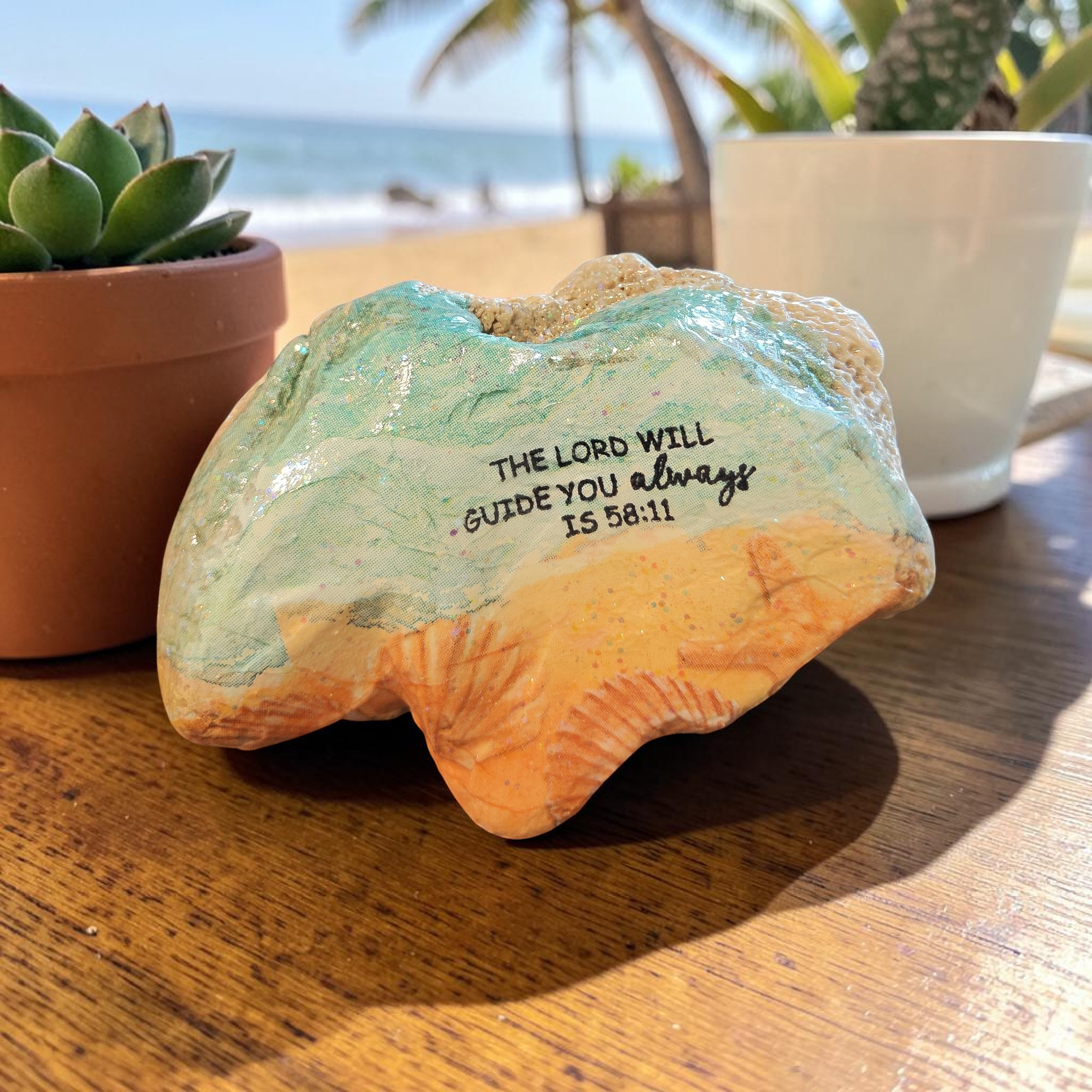 "The Lord Will Guide You" Natural Shell | Coastal Faith Decor