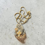 Handcrafted Natural Stone Cross Pendant Necklace in Gold Wire Wrap – Includes Stainless Steel Gold Chain, Prayer Card, & Gift Box