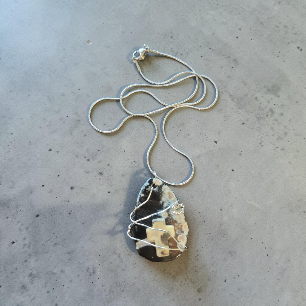 Faith & Grace Wire-Wrapped Natural Stone Cross Pendant