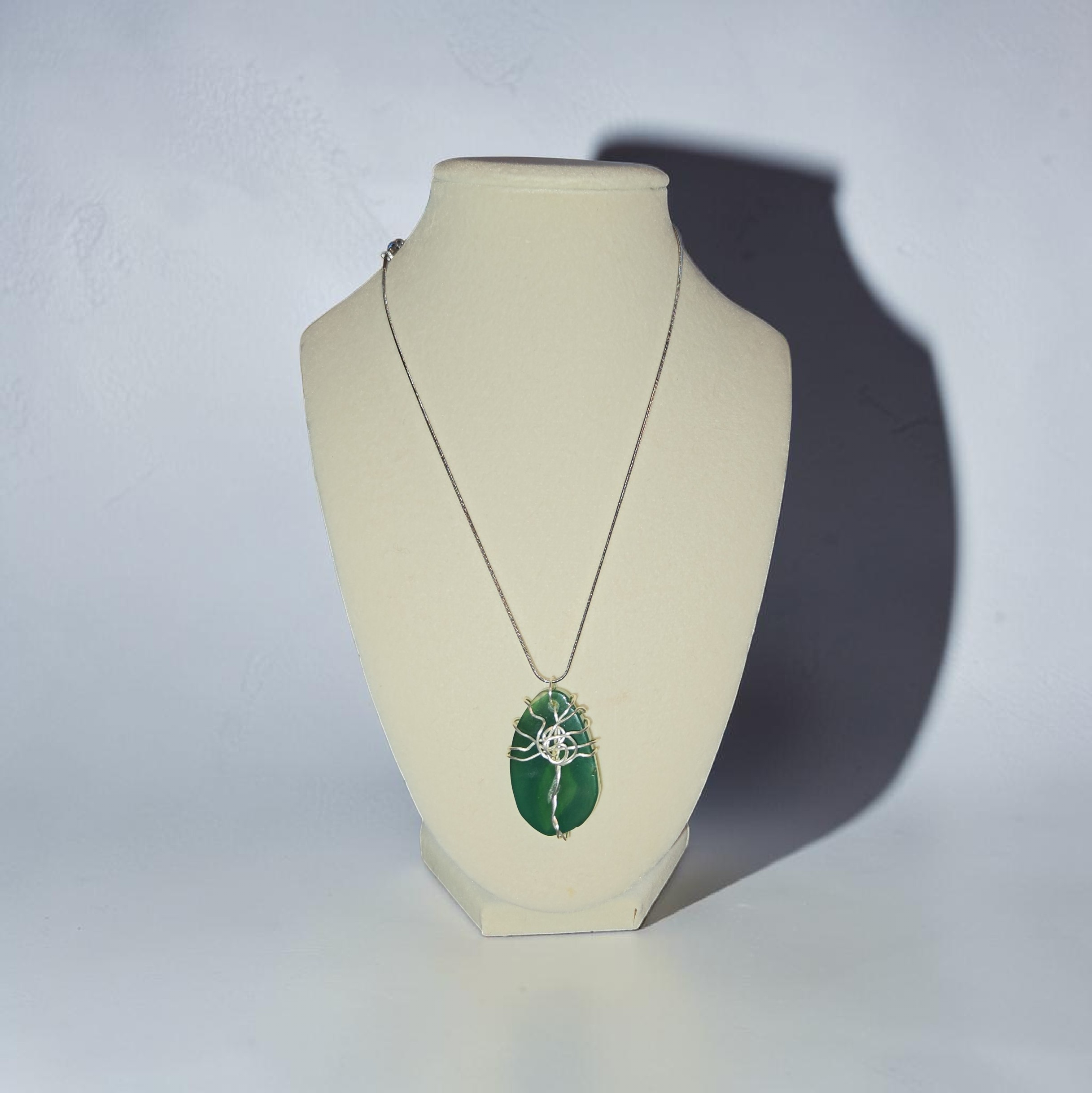 "Rooted in Love" Tree of Life Hand-Wrapped Deep Green Stone Necklace