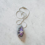 "Velvet Twilight" Marbled Purple and Gray Wire Wrapped Necklace Natural Stone
