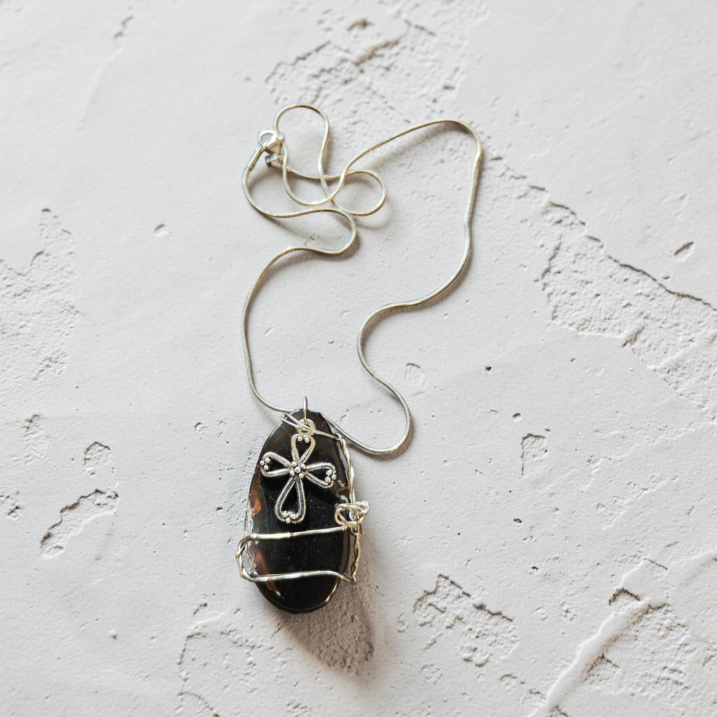 Faith & Strength Wire-Wrapped Black Stone Necklace