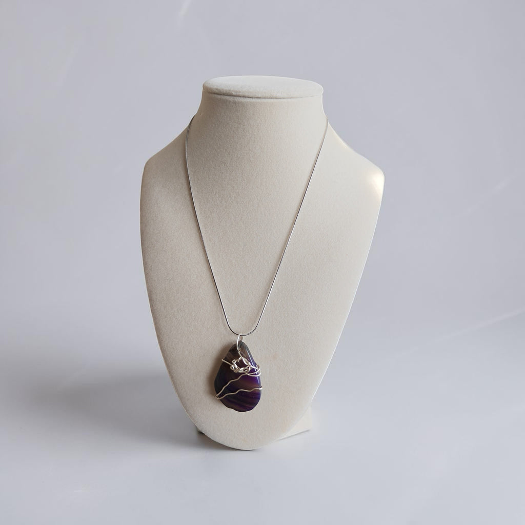 ✨ "Don't Sweat the Small Stuff" Silver Wire Wrapped Purple Swirl Natural Stone Necklace ✨