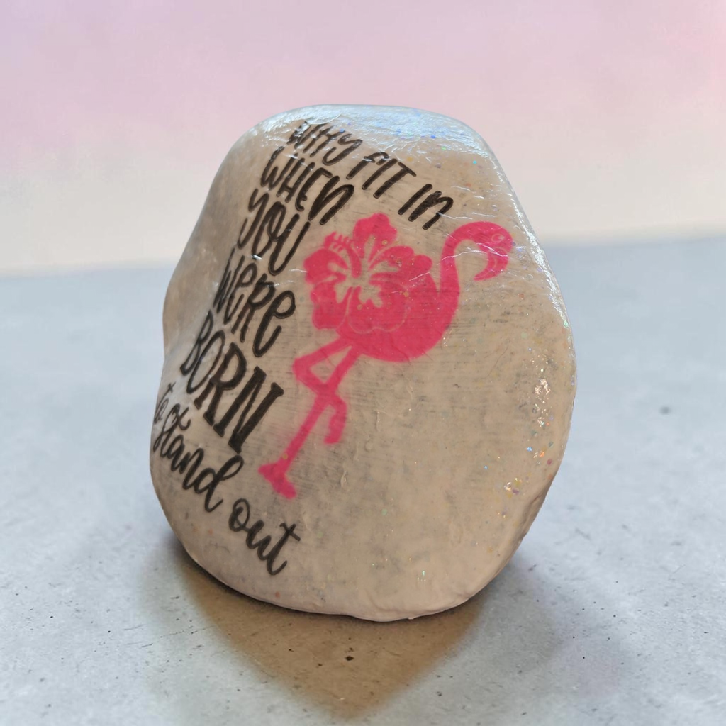 Inspirational Flamingo Decor – Handcrafted "Stand Out" River Stone
