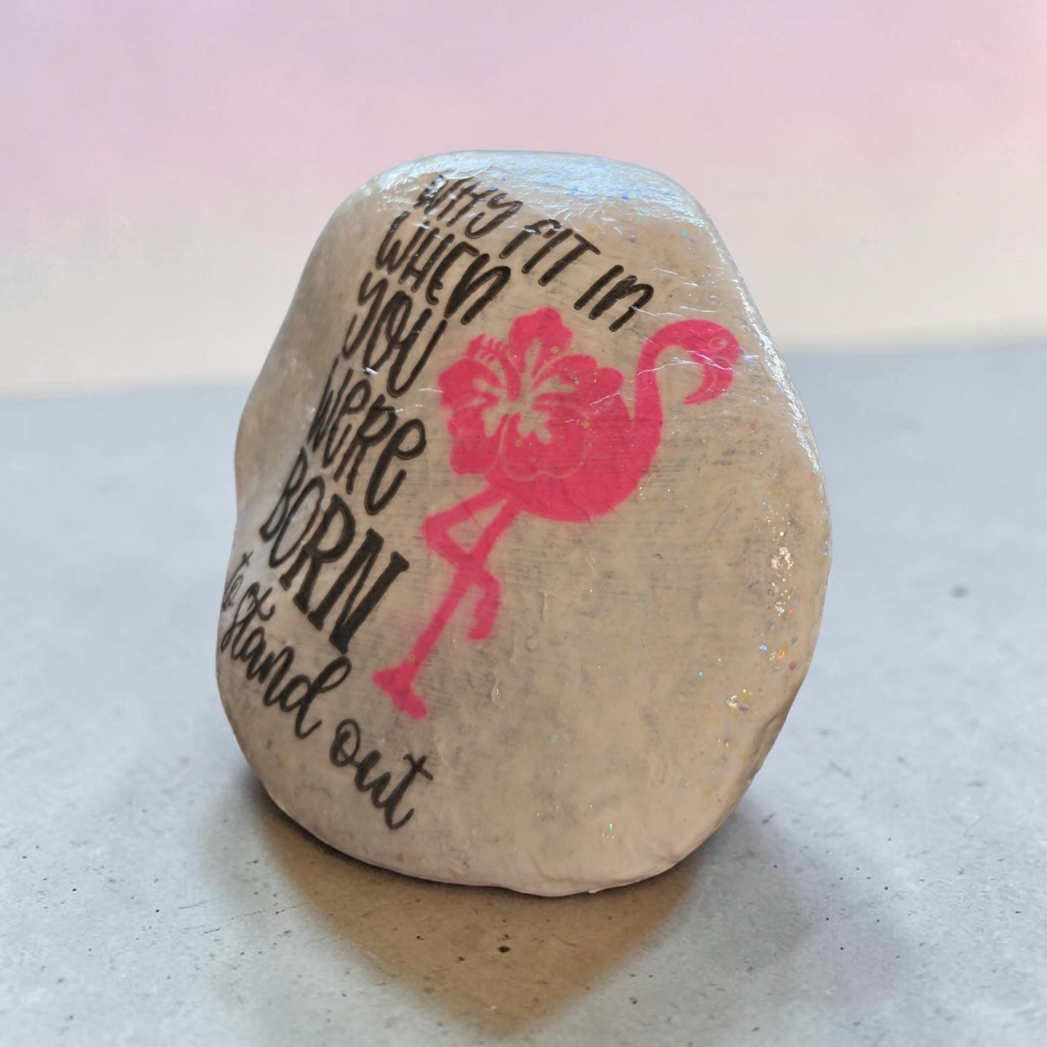 Inspirational Flamingo Decor – Handcrafted "Stand Out" River Stone