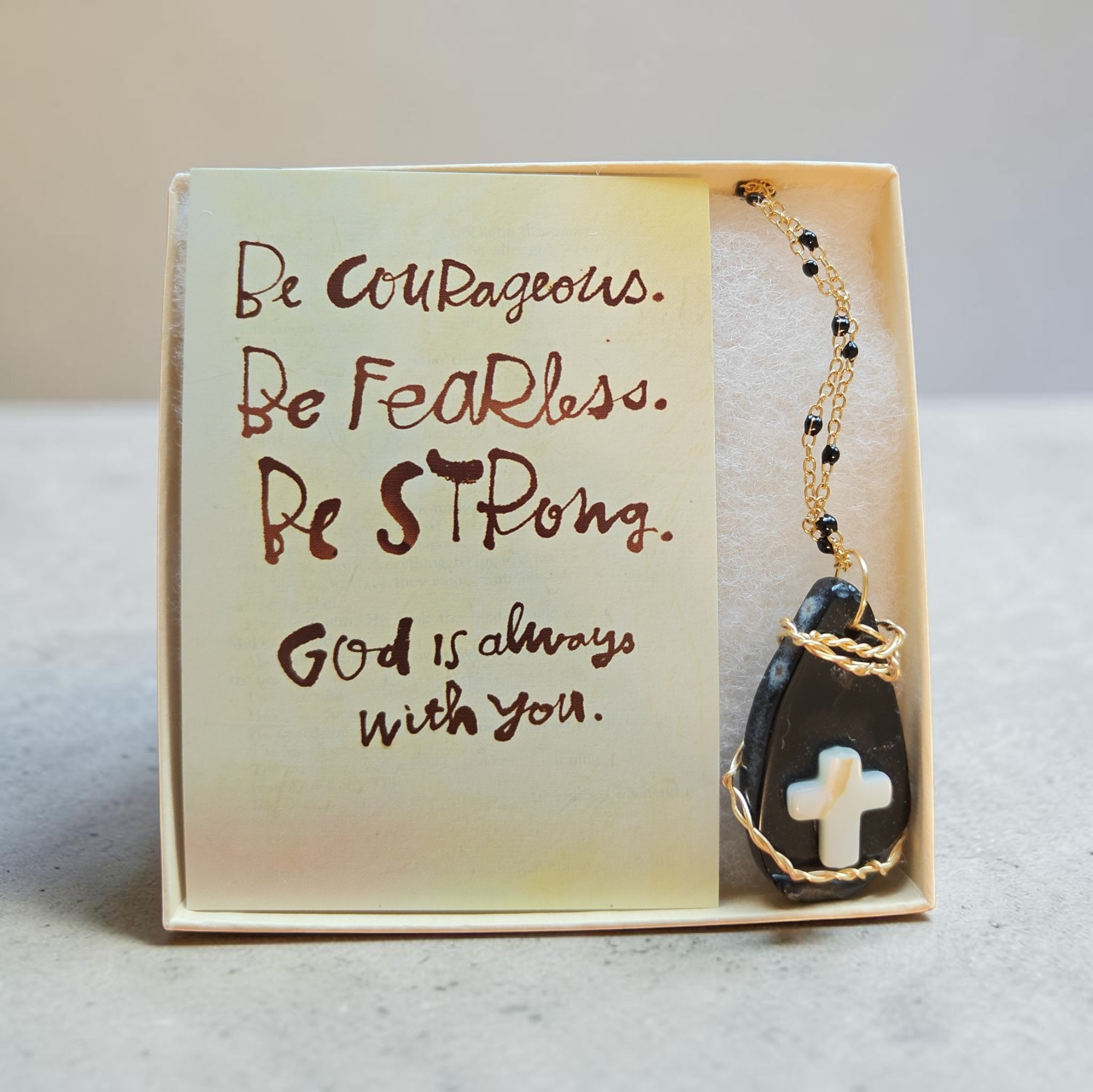 "Light of the Valley" Black & Tan Cross Necklace