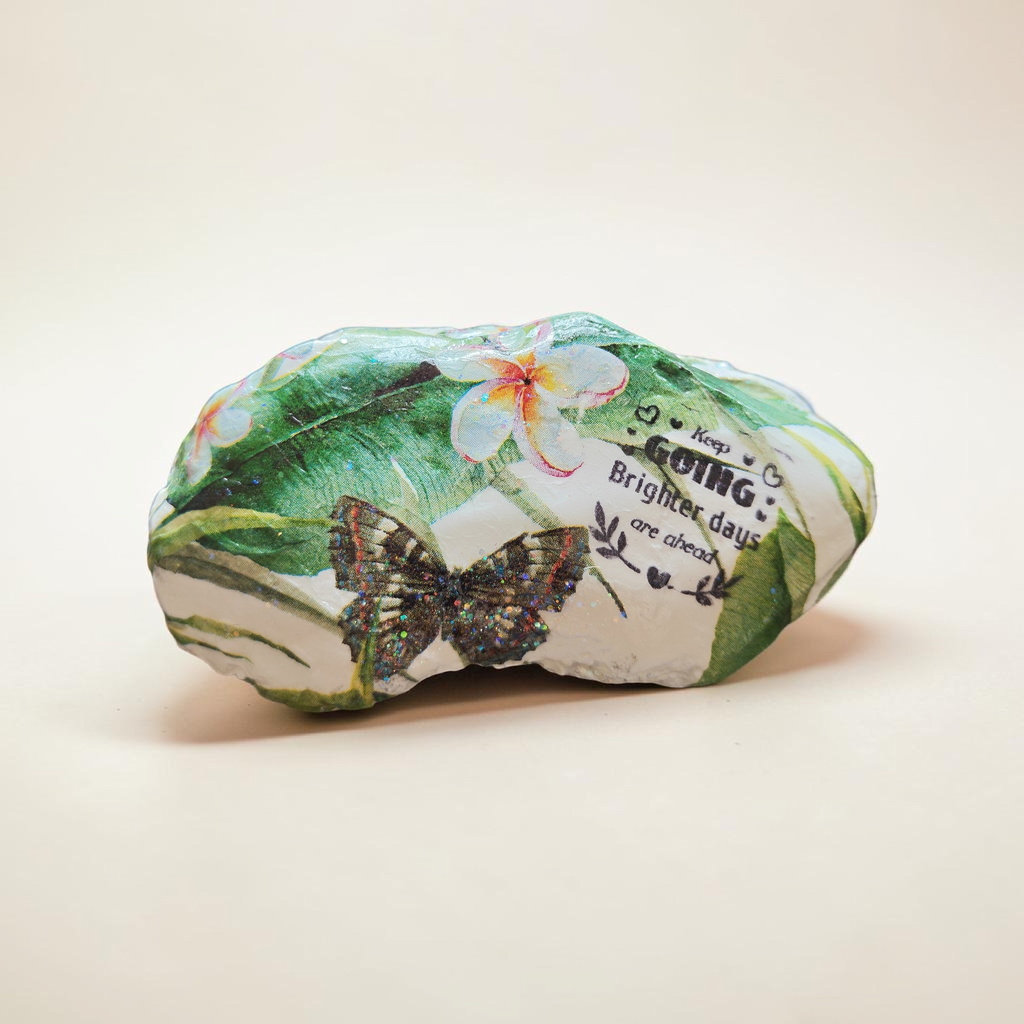 Brighter Days" Butterfly & Floral Hand-Decoupaged Natural Shell