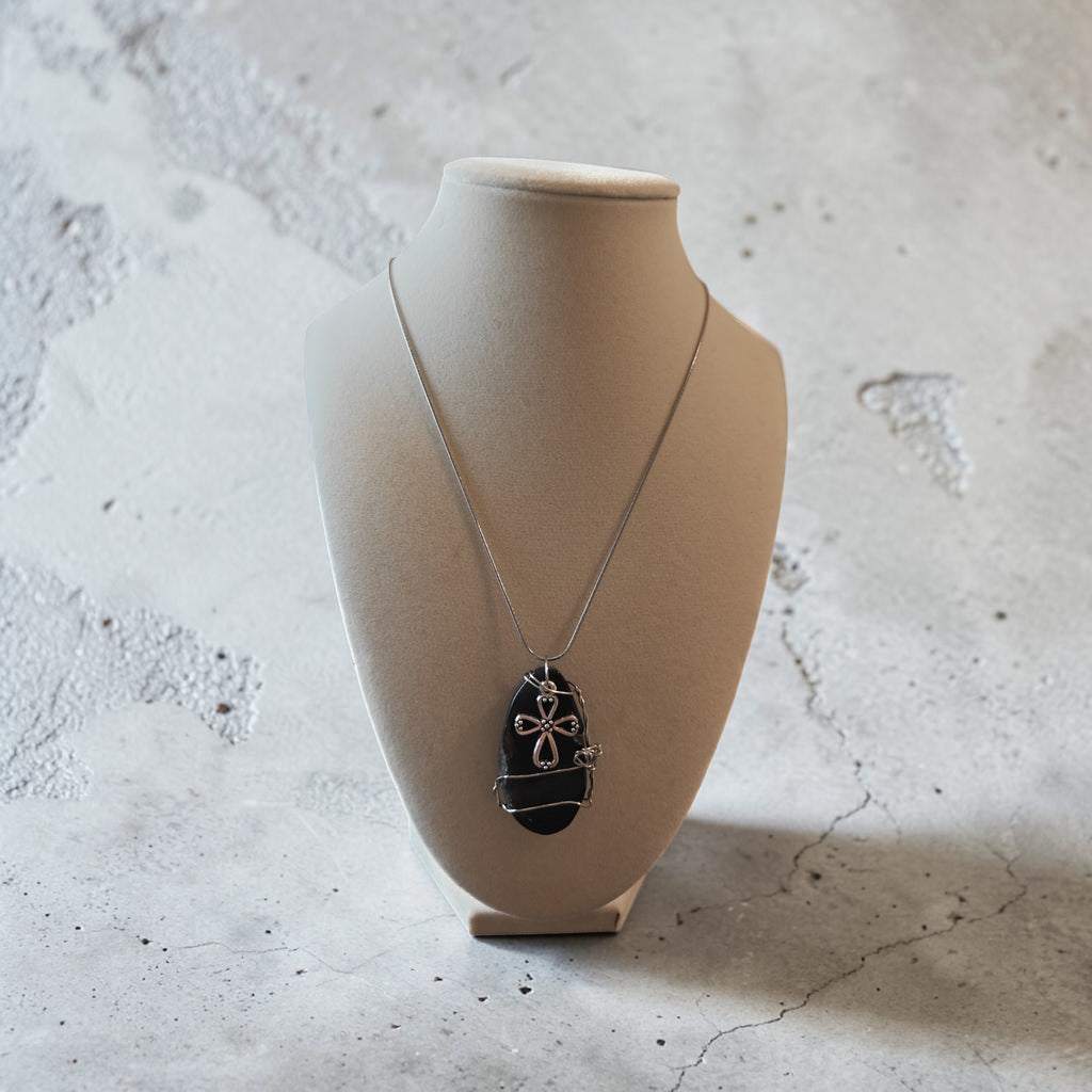 Faith & Strength Wire-Wrapped Black Stone Necklace