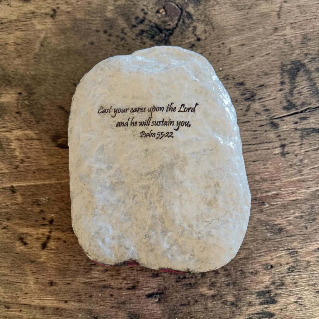 "Cast Your Cares" Prayer Stone | Owl & Floral Garden Illustration