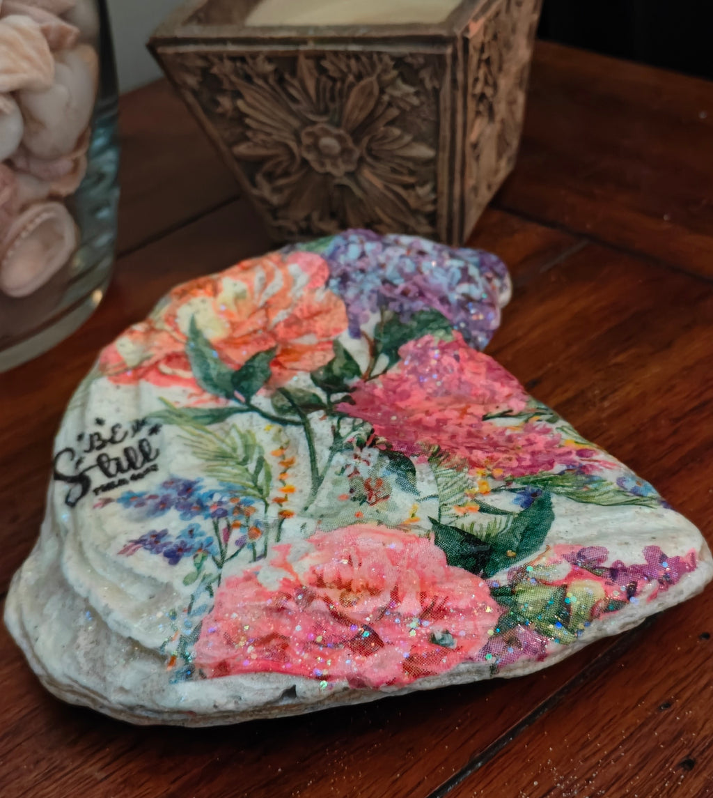 Be Still" Medium Natural Shell – Bright Floral Christian Art – Hand-Decorated Scripture Keepsake