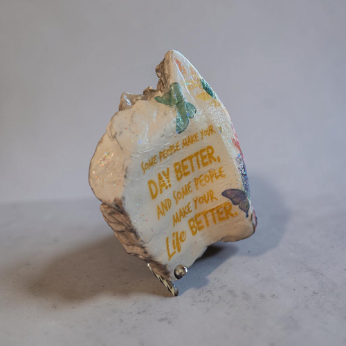 "A Blessing of Friendship" Handcrafted Large Shell with Floral Butterfly Motif