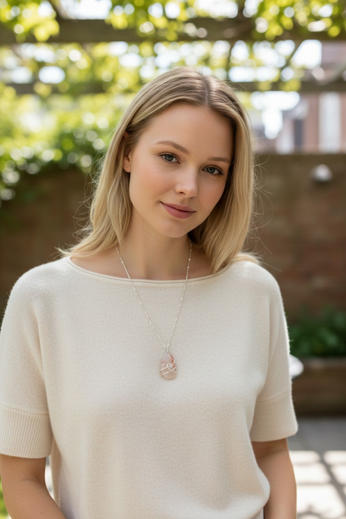 "Divine Clarity" Natural Stone Necklace – 18" Stainless Steele White Beaded Chain