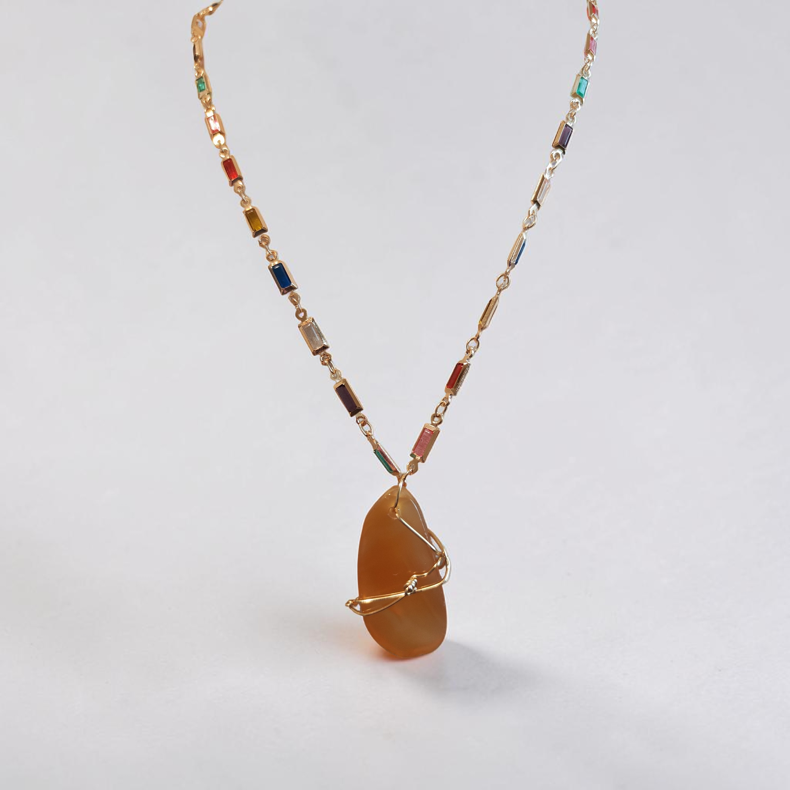 Radiant Grace Natural Stone Rainbow Rhinestone Necklace