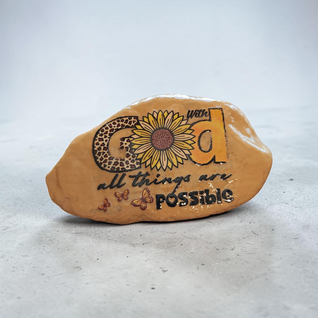 "With God All Things Are Possible" – Hand-Painted Medium Mustard Stone