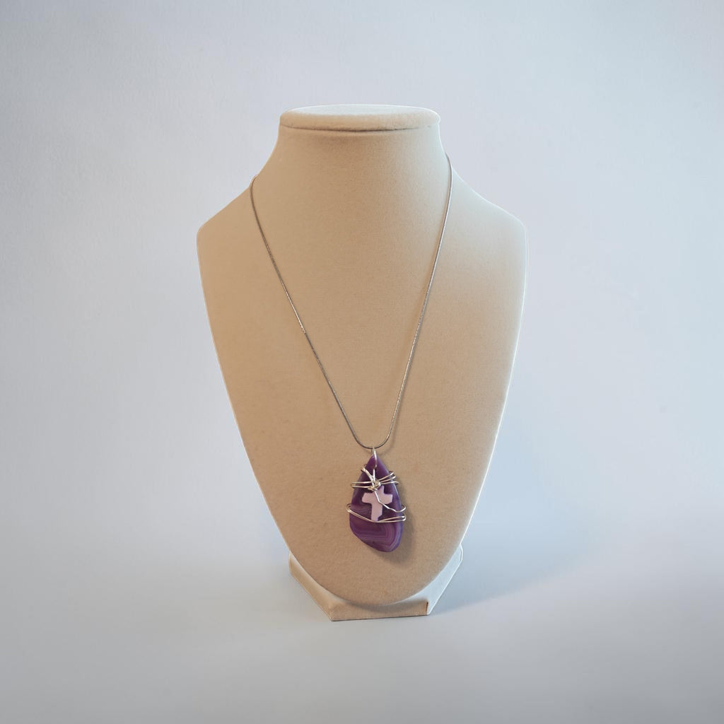"Enduring Love" Purple Swirl Natural Stone Cross Necklace Gift Set