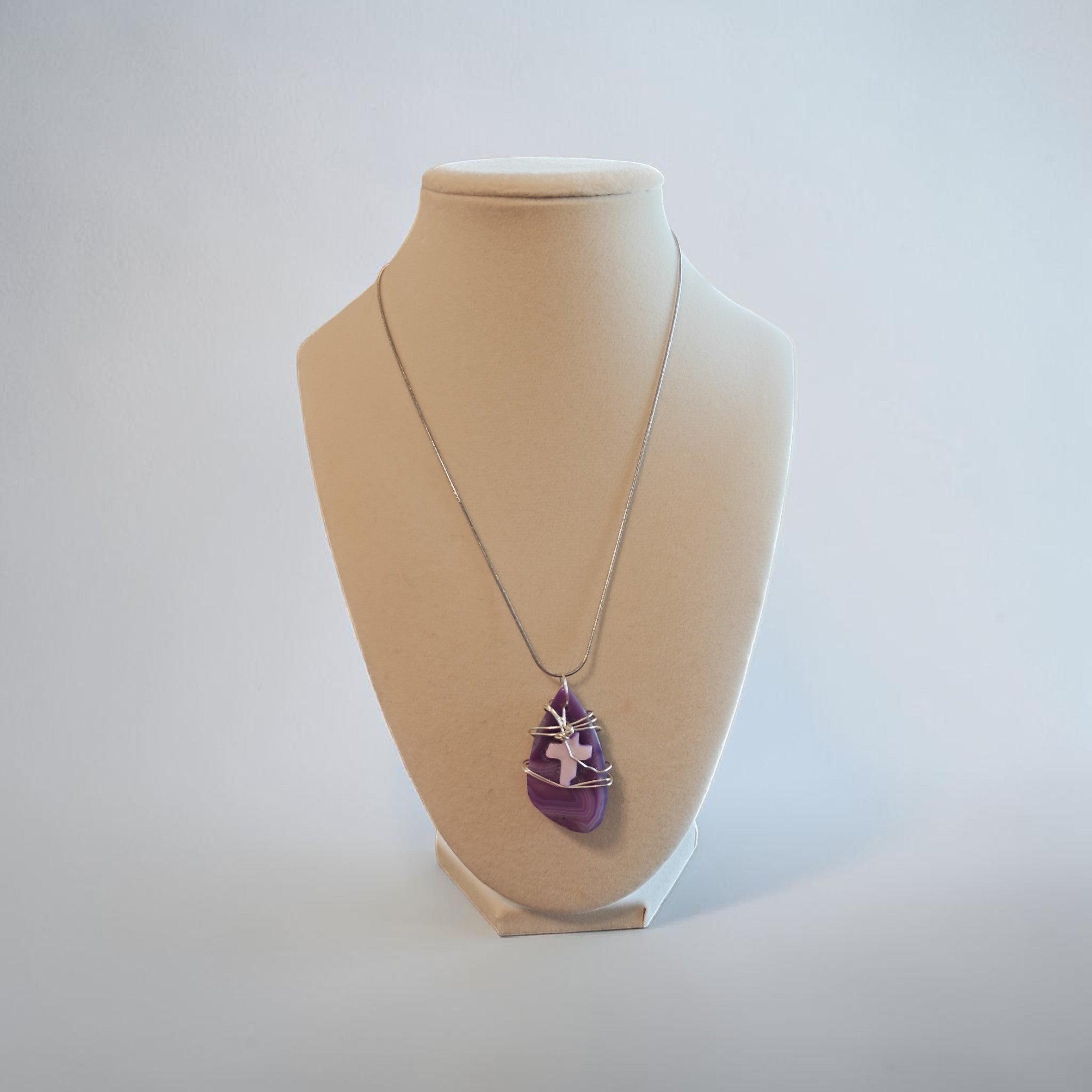 "Enduring Love" Purple Swirl Natural Stone Cross Necklace Gift Set