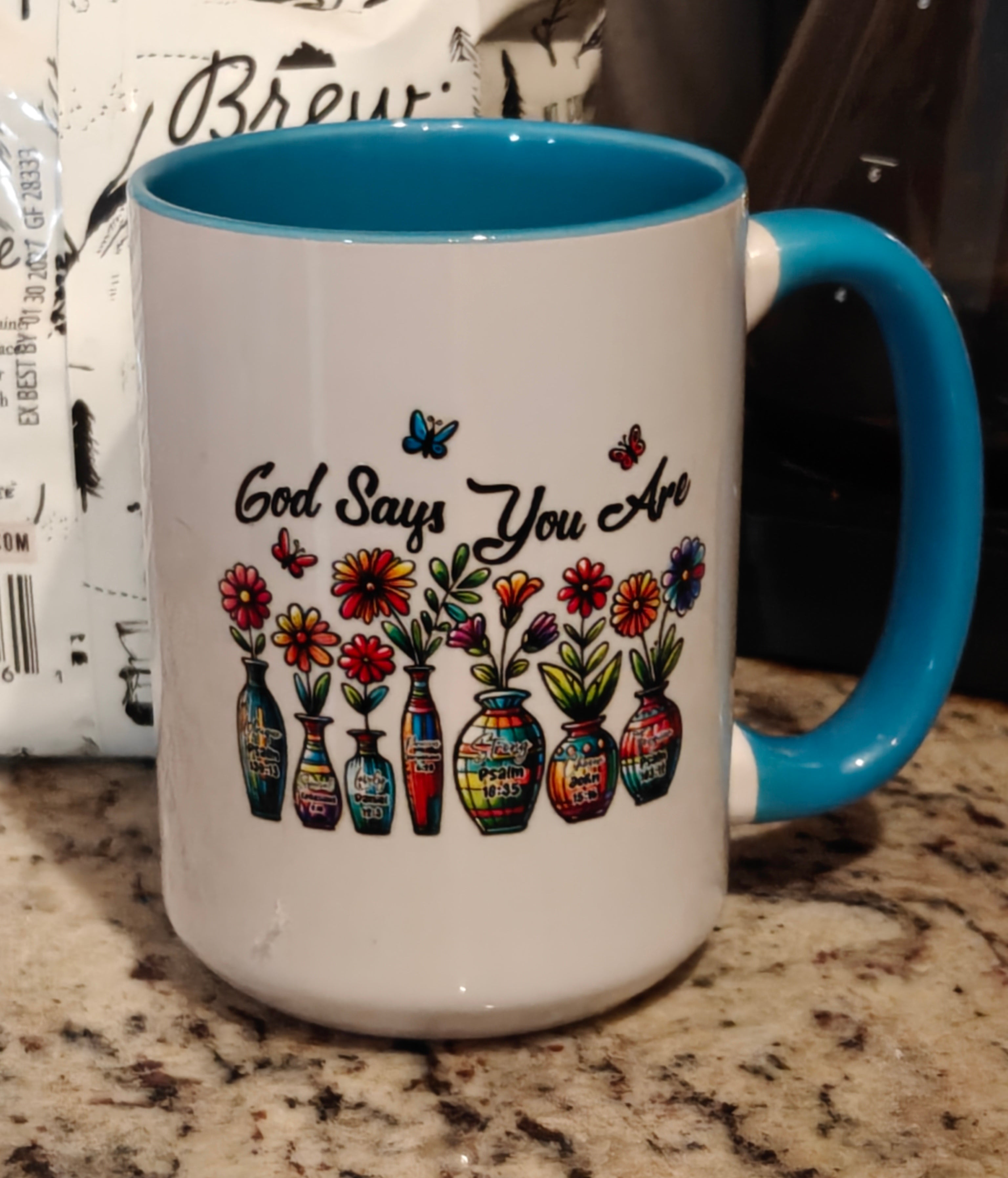 "Rooted in Faith" 15oz Floral Scripture Mug – Electric Blue Edition