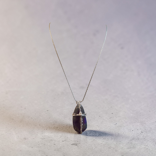 "Beauty from Ashes" Silver Wire-Wrapped Purple & Gray Stone Cross