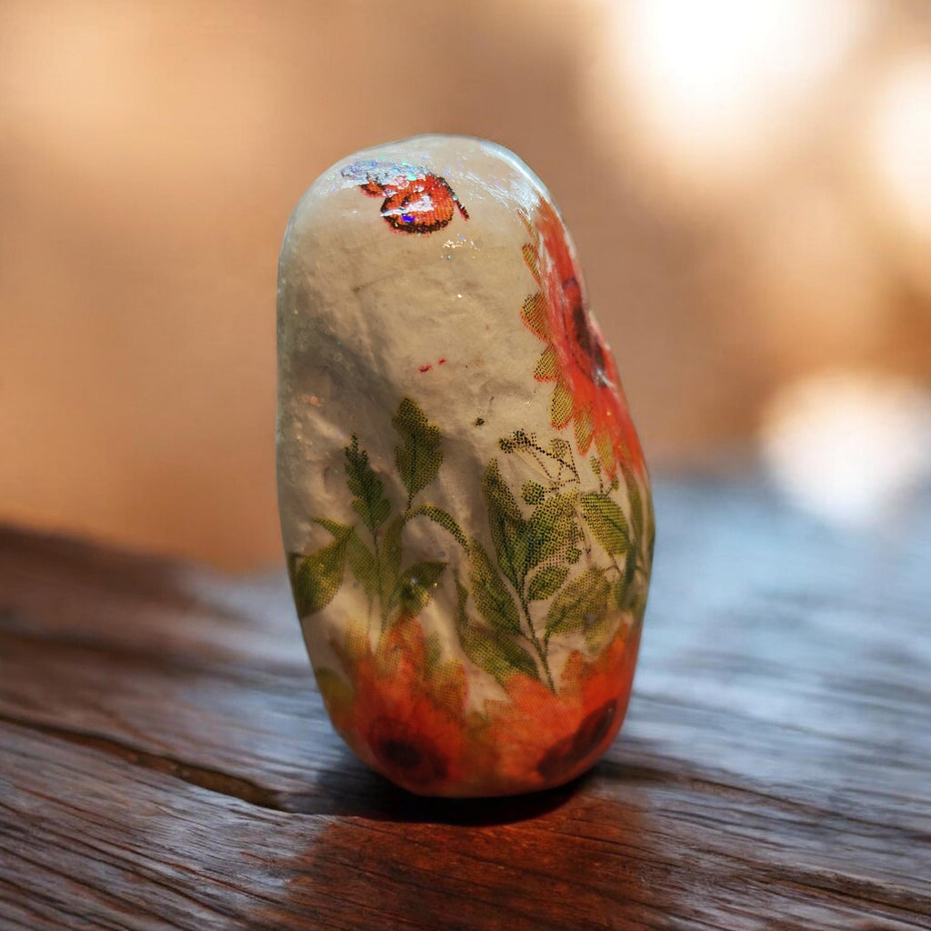 "When I Count My Blessings I Count You Twice" Hand-Decorated River Stone – Floral & Butterfly Decorative Rock